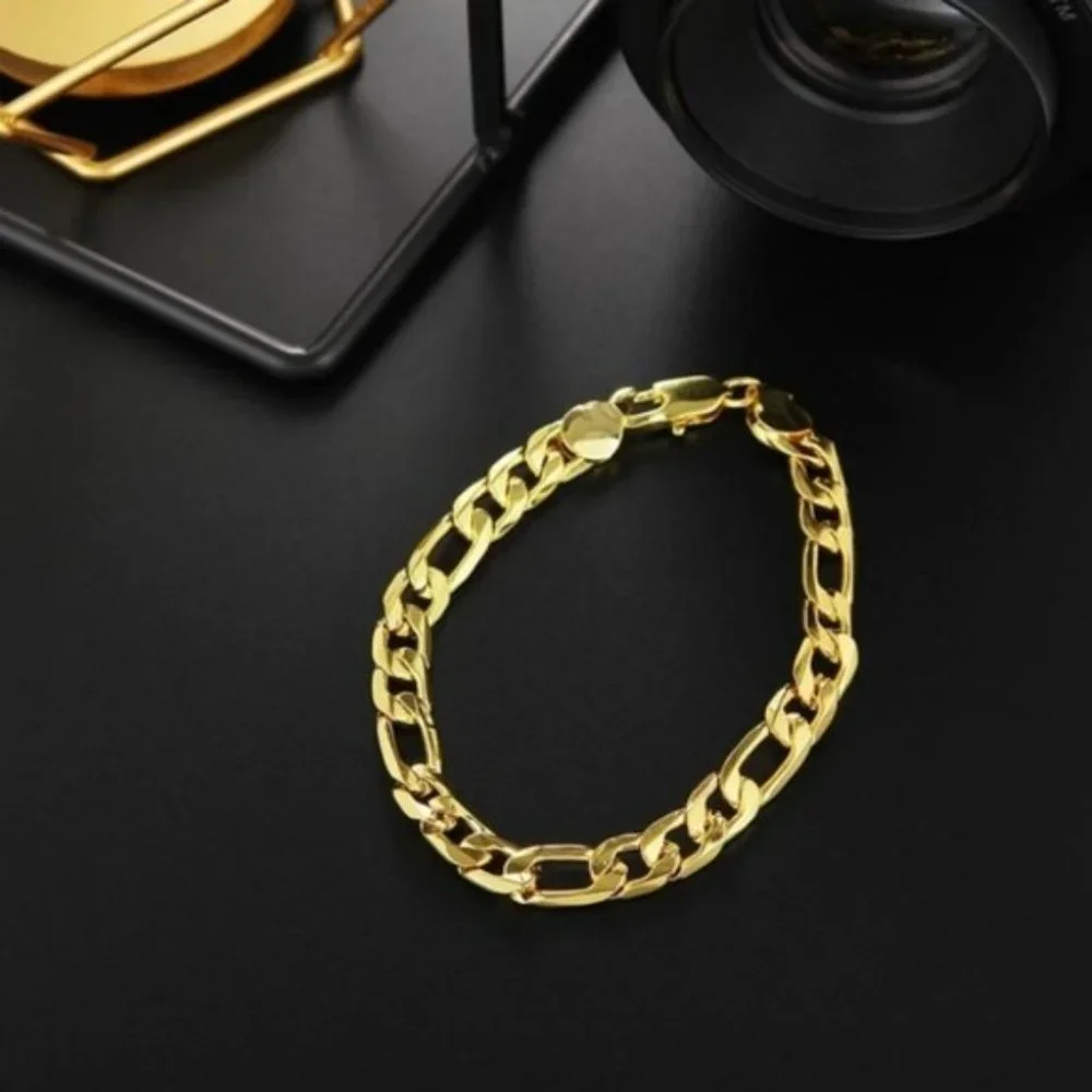 18K GOLD MEN WOMEN UNISEX 8MM SIDEWAYS BRACELET - Picture 4 of 4